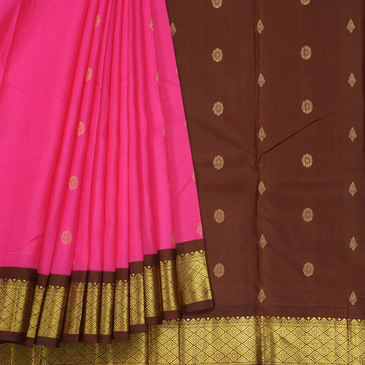 Hayagrivas Bright Pink Pure One-sided Border Kanjivaram Silk Saree KBE1827L1-20