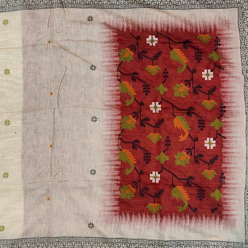Hayagrivas Half-White Fancy Cotton Saree KBE1877L1-4
