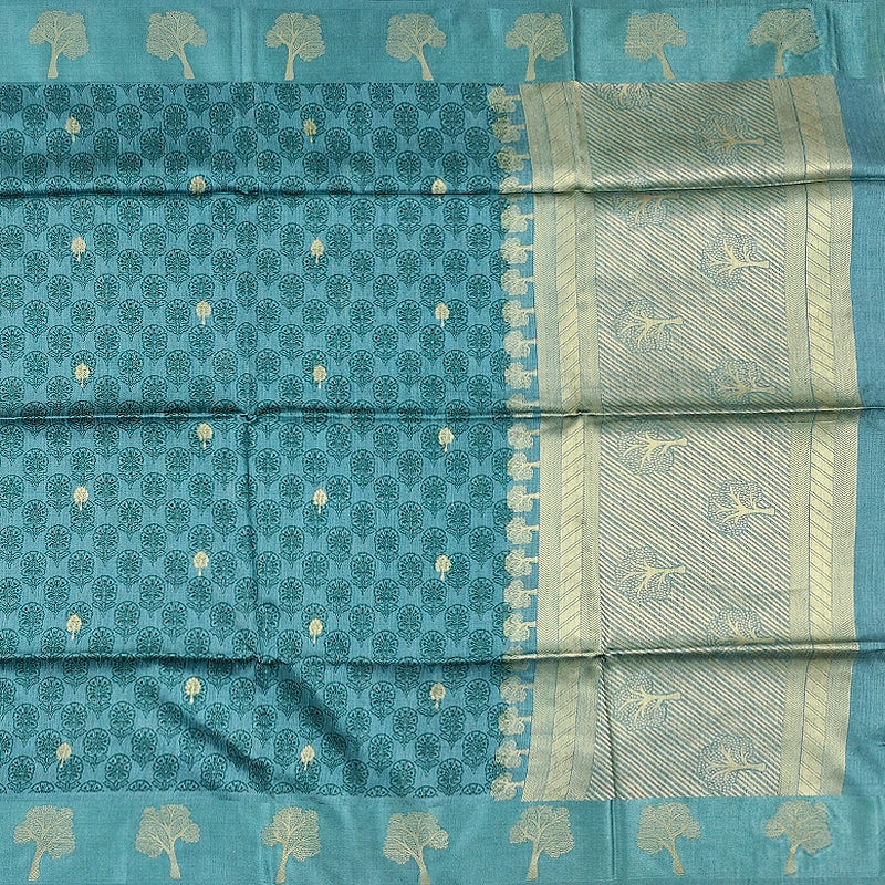 Hayagrivas Teal-Blue Fancy Cotton Saree KBE1877L4-5