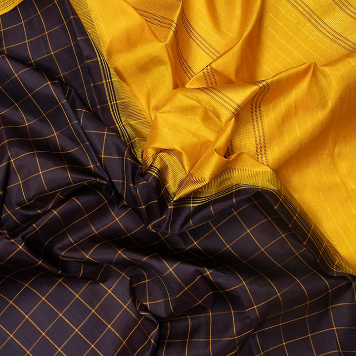 Hayagrivas Handloom Deep Purple Kanjivaram Silk Saree with Mustard Yellow Border KBF615G2-1
