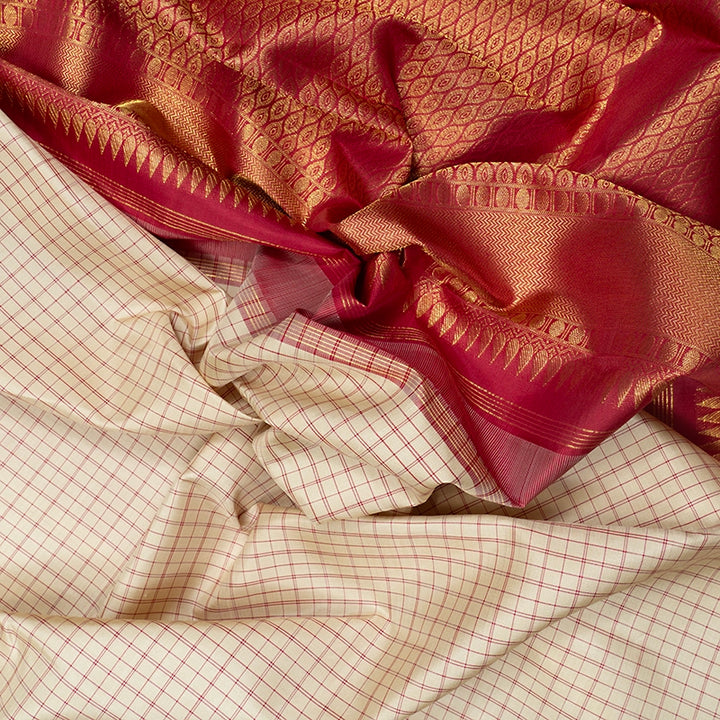 Hayagrivas Handloom Beige Kanjivaram Silk Saree with Araku Maroon Border KBF732G3-2