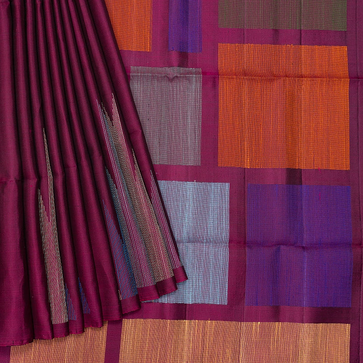 Hayagrivas Burgundy Handloom Soft Silk Saree KBF885H14-1