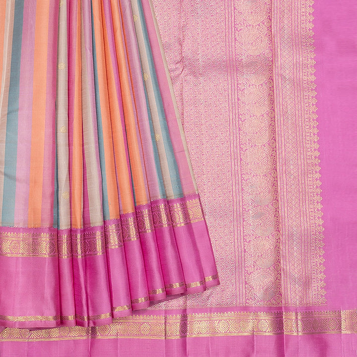 Hayagrivas Handloom Multicolour Stripes Kanjivaram Silk Saree with Rose Pink Border SSBFL424J1-1-BF424-SBS