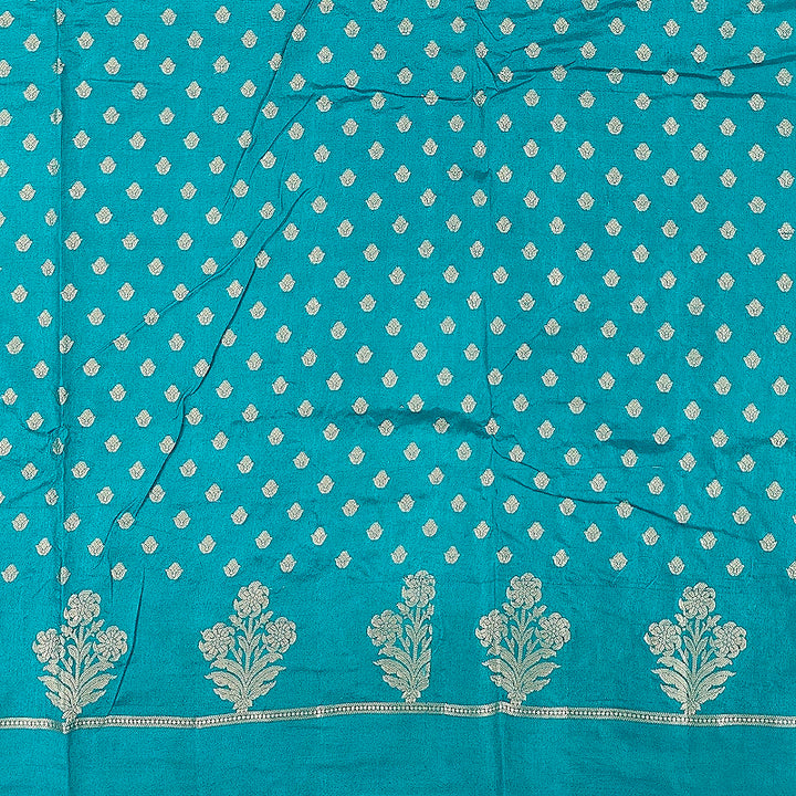 Hayagrivas Teal Blue Fancy Cotton Saree SSCBF120H2-1