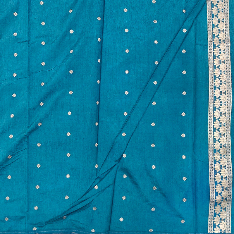 Hayagrivas Deep Peacock-Blue Fancy Cotton Saree SSCBF121H11-7