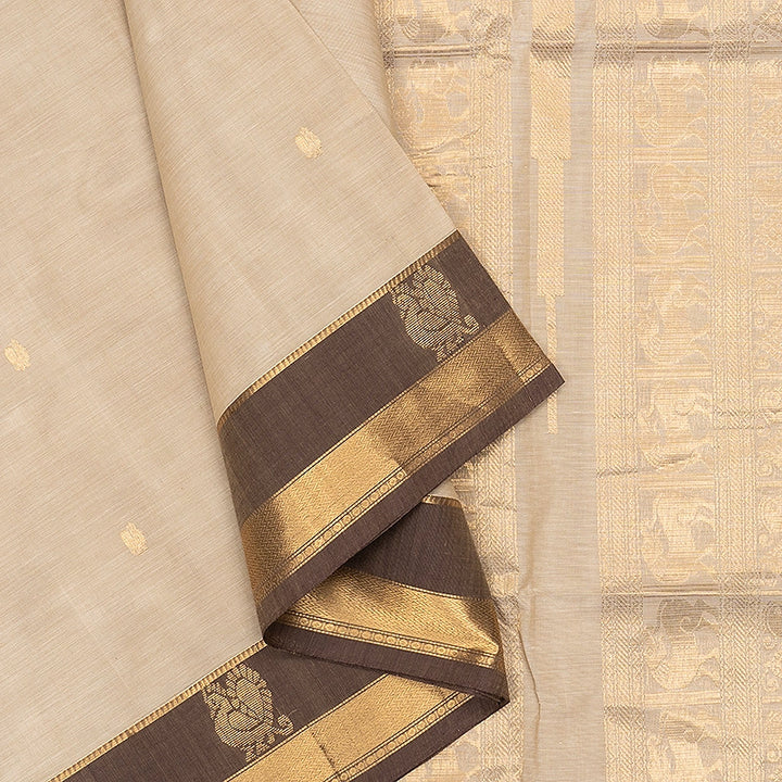 Hayagrivas Beige Handloom Kanchi Cotton Saree SSCBF132H20-5