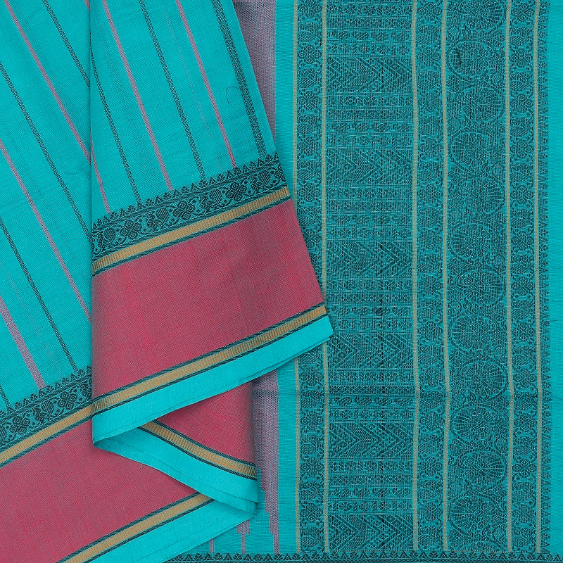 Hayagrivas Sea Blue Handloom Kanchi Cotton Saree SSCBF132H21-1