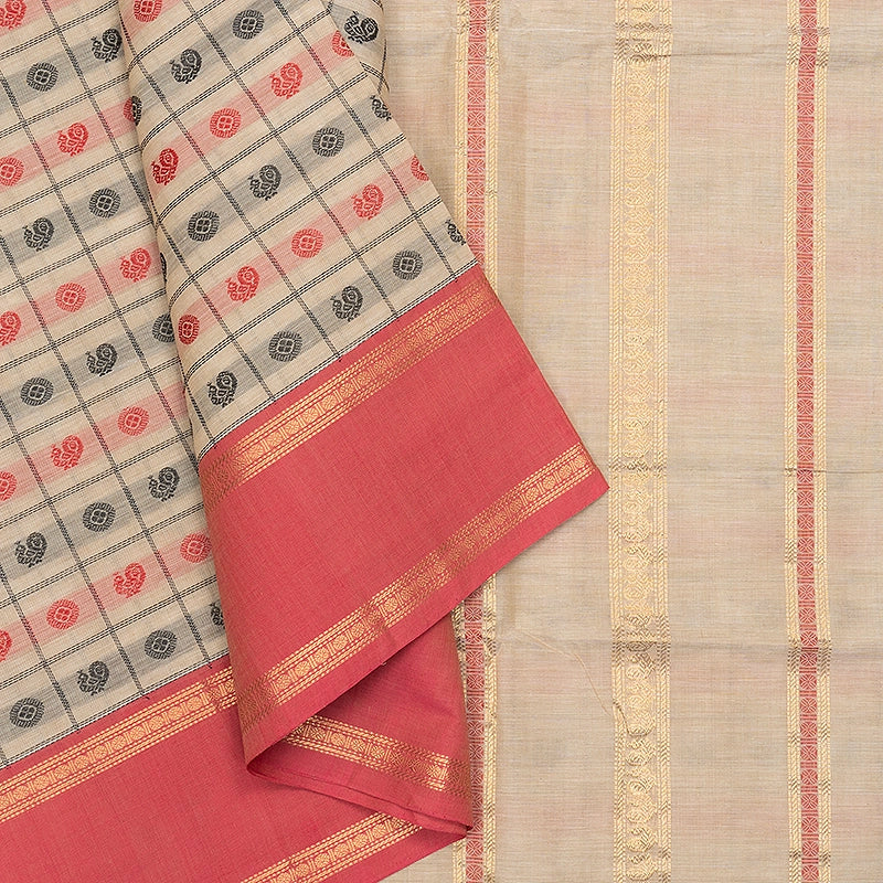 Hayagrivas Mild Beige Handloom Kanchi Cotton Saree SSCBF132H28-2