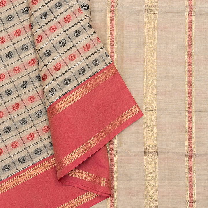 Hayagrivas Mild Beige Handloom Kanchi Cotton Saree SSCBF132H28-2