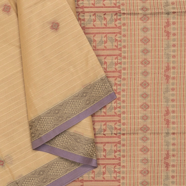Hayagrivas Beige Handloom Kanchi Cotton Saree SSCBF132H6-1
