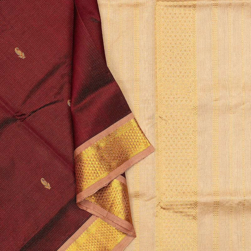 Hayagrivas Deep Maroon Pure Silk Cotton Saree SSCBF137H8-5