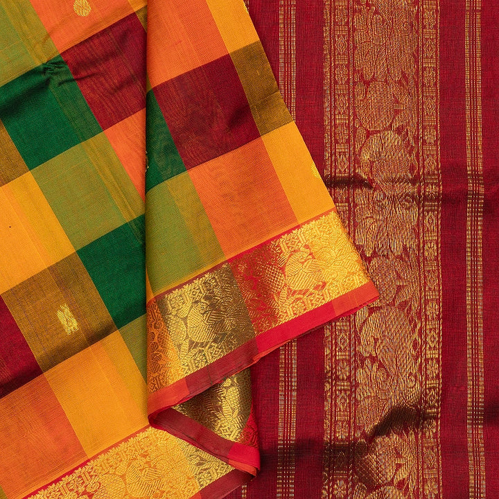 Hayagrivas Multicolour Checks Pure Silk Cotton Saree SSCBF137H9-10