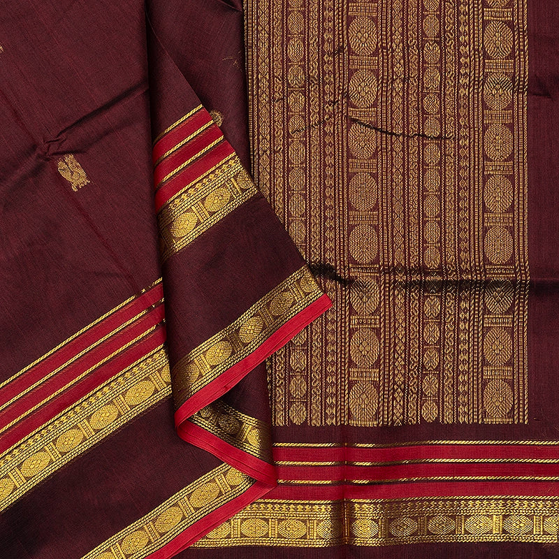 Hayagrivas Coffee Brown Pure Silk Cotton Saree SSCBF138H5-1