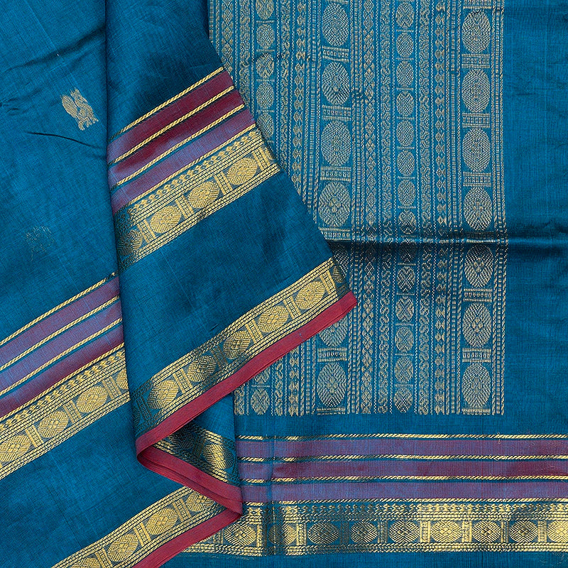 Hayagrivas Peacock Blue Pure Silk Cotton Saree SSCBF138H5-2
