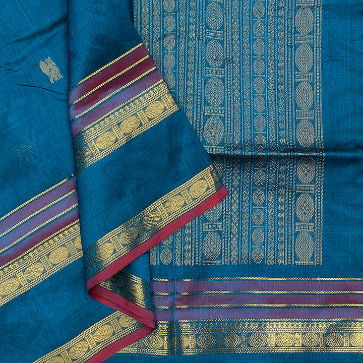 Hayagrivas Peacock Blue Pure Silk Cotton Saree SSCBF138H5-2
