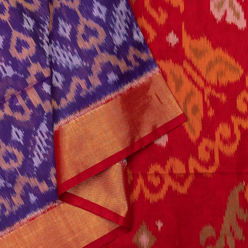 Hayagrivas Purple Ikkat Kora Silk Cotton Saree SSCBF155H1-12