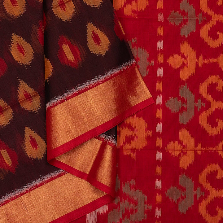 Hayagrivas  kanchana Brown Ikkat Kora Silk Cotton Saree SSCBF155H1-16