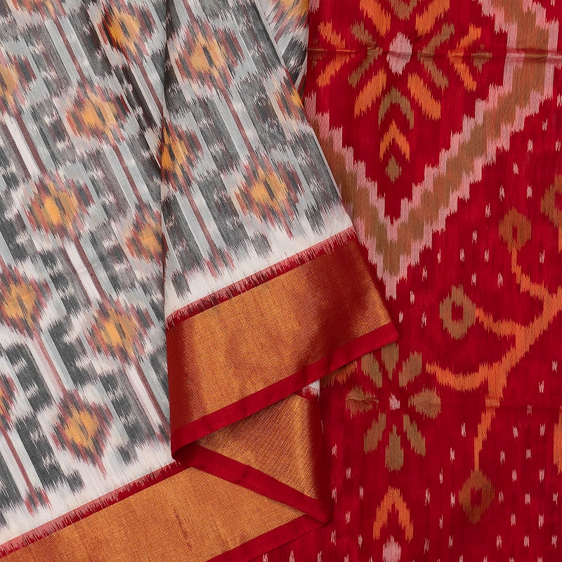 Hayagrivas Grey Ikkat Kora Silk Cotton Saree SSCBF155H1-17