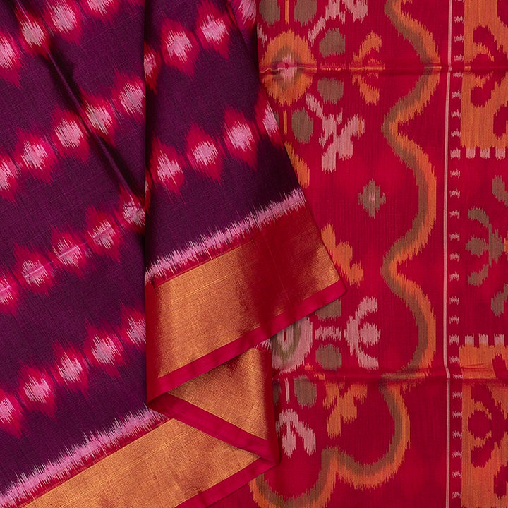 Hayagrivas Purple Ikkat Kora Silk Cotton Saree SSCBF155H1-18
