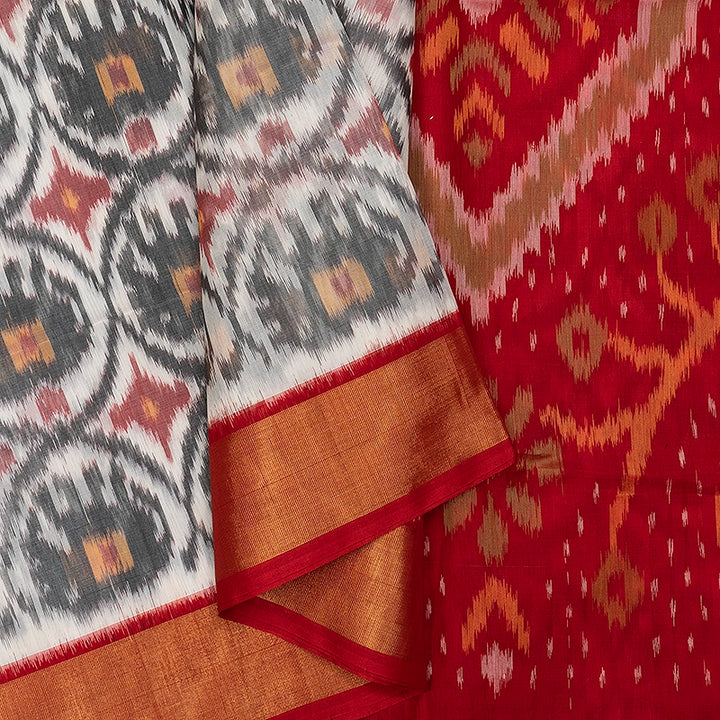 Hayagrivas Grey Ikkat Kora Silk Cotton Saree SSCBF155H1-49