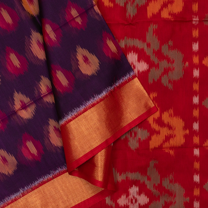 Hayagrivas Deep Purple Ikkat Kora Silk Cotton Saree SSCBF155H1-26