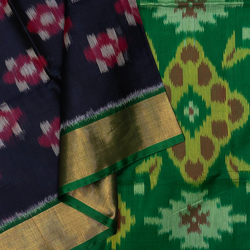 Hayagrivas Navy Blue Ikkat Kora Silk Cotton Saree SSCBF155H1-27
