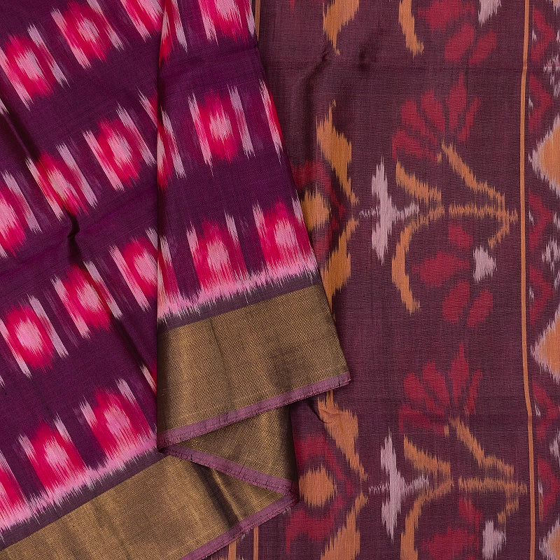 Hayagrivas Purple  Ikkat Kora Silk Cotton Saree SSCBF155H1-3