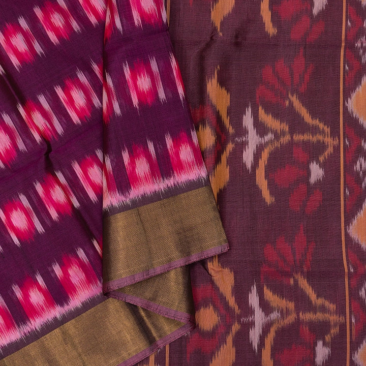 Hayagrivas Purple  Ikkat Kora Silk Cotton Saree SSCBF155H1-3