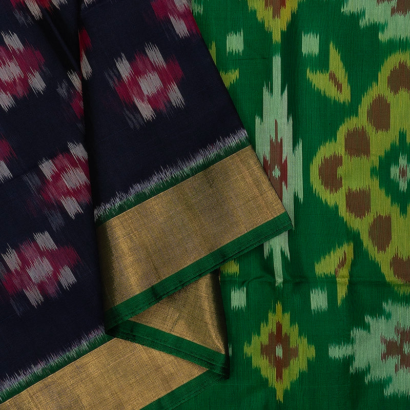 Hayagrivas Midnight Blue Ikkat Kora Silk Cotton Saree SSCBF155H1-31