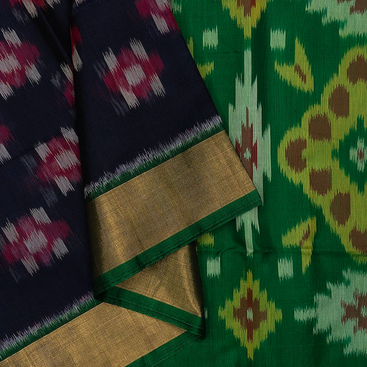 Hayagrivas Midnight Blue Ikkat Kora Silk Cotton Saree SSCBF155H1-31