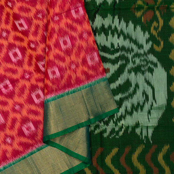 Hayagrivas Orangish-Pink Ikkat Kora Silk Cotton Saree SSCBF155H1-32