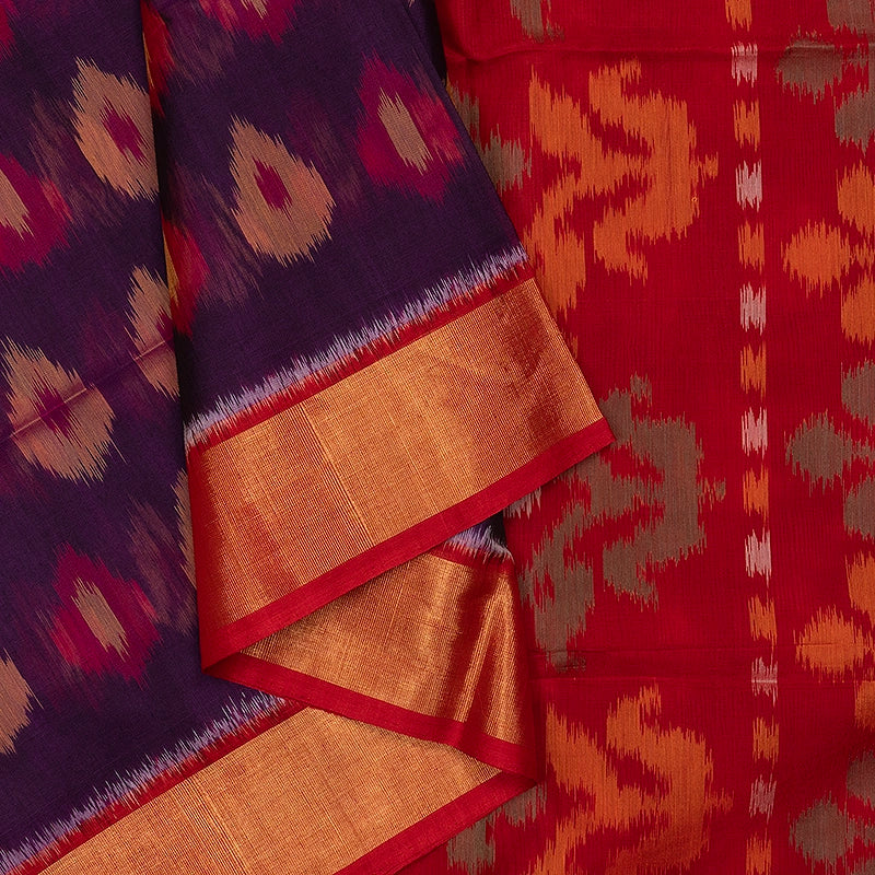 Hayagrivas Purple Ikkat Kora Silk Cotton Saree SSCBF155H1-34