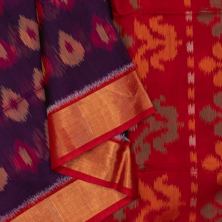 Hayagrivas Purple Ikkat Kora Silk Cotton Saree SSCBF155H1-34