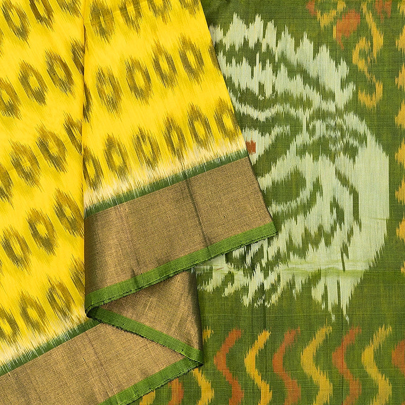 Hayagrivas Lemon Yellow Ikkat Kora Silk Cotton Saree SSCBF155H1-37