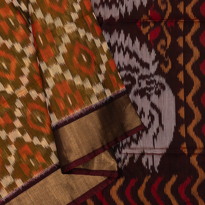 Hayagrivas Mustard Handloom Ikkat Kora Silk Cotton Saree SSCBF155H1-38