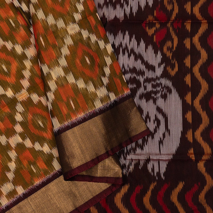 Hayagrivas Mustard Handloom Ikkat Kora Silk Cotton Saree SSCBF155H1-38