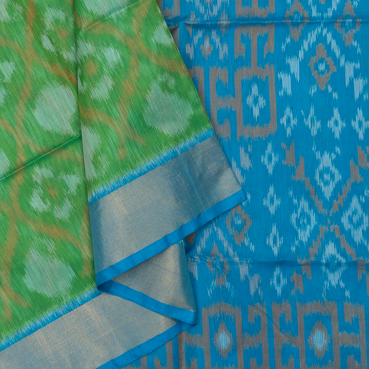 Hayagrivas Parrot Green Ikkat Kora Silk Cotton Saree SSCBF155H1-51