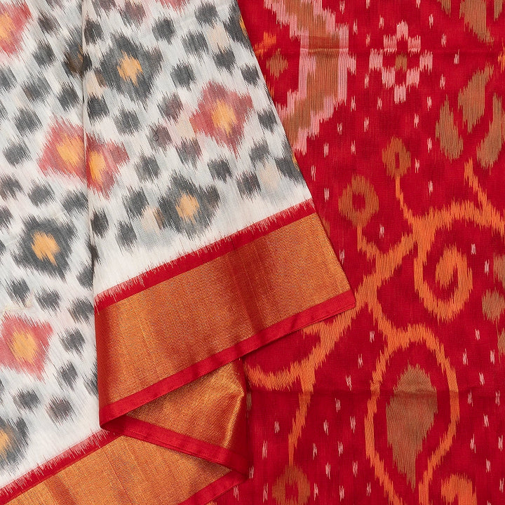 Hayagrivas White Ikkat Kora Silk Cotton Saree SSCBF155H1-60