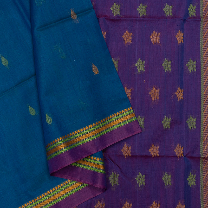 Hayagrivas Ananda Blue Kora Silk Cotton Saree SSCBF156H5-4