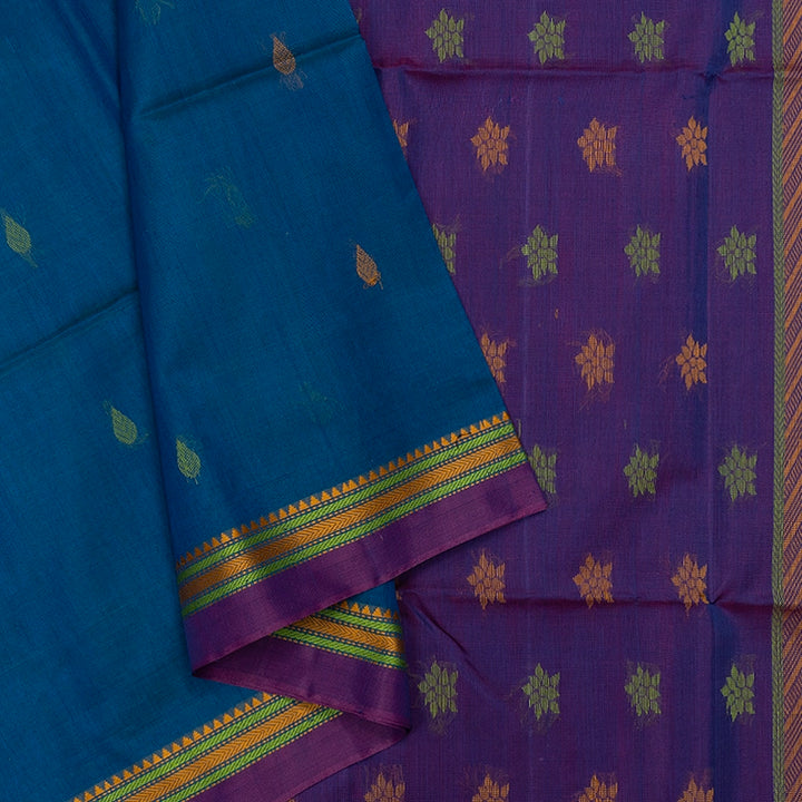 Hayagrivas Ananda Blue Kora Silk Cotton Saree SSCBF156H5-4