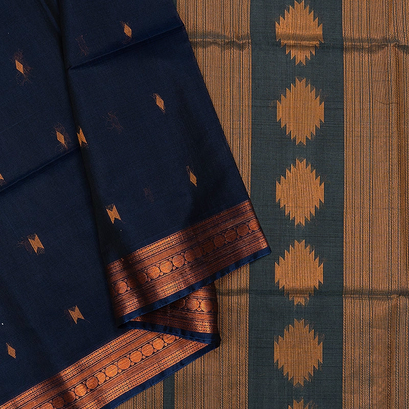 Hayagrivas Navy Blue Kora Silk Cotton Saree SSCBF156H5-6