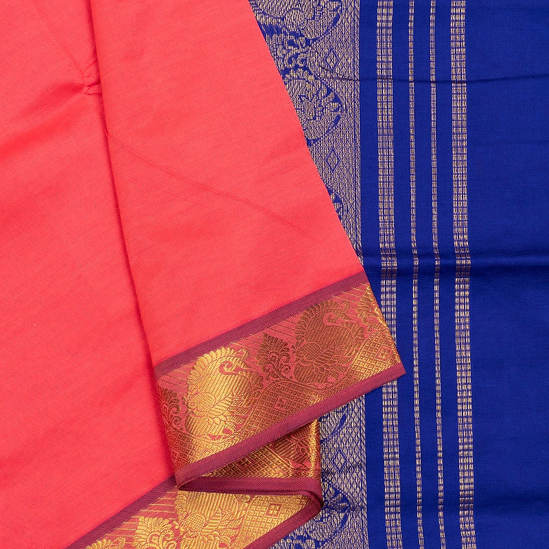Hayagrivas Bright Coral-Pink Semi Silk Cotton Saree SSCBF164I1-119