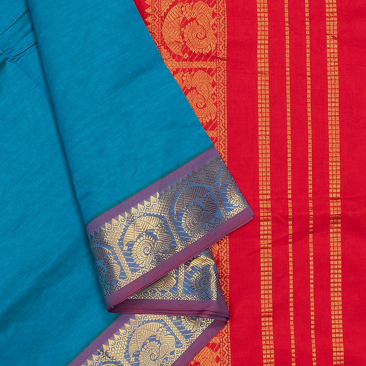 Hayagrivas Peacock Blue Semi Silk Cotton Saree SSCBF164I1-110