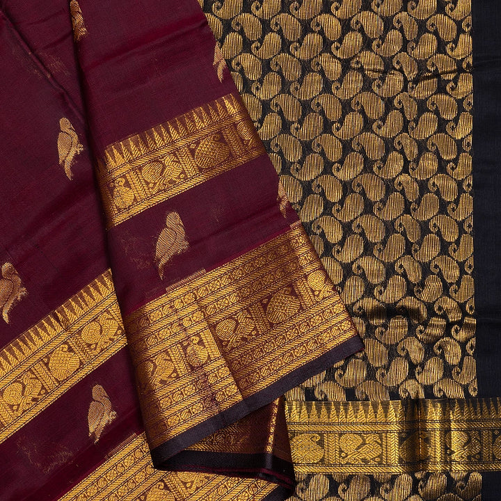 Hayagrivas Maroon Pure Silk Cotton Saree SSCBF16D5-1