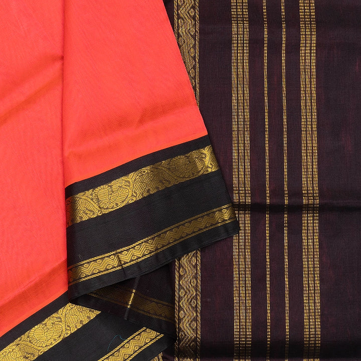 Hayagrivas Bright Orangish-Pink Pure Silk Cotton Saree SSCBF175I7-7