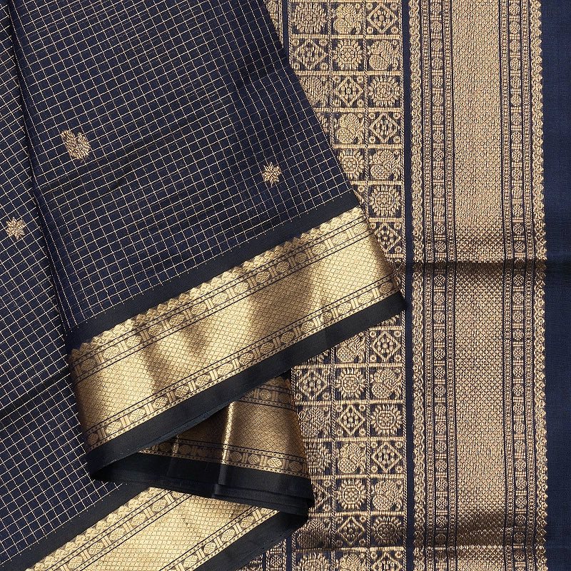 Hayagrivas Navy Blue Kanchi Silk Cotton Saree SSCBF178I4-1