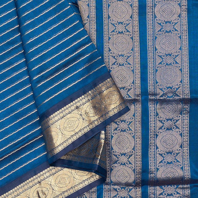 Hayagrivas Peacock Blue Kanchi Silk Cotton Saree SSCBF178I4-8