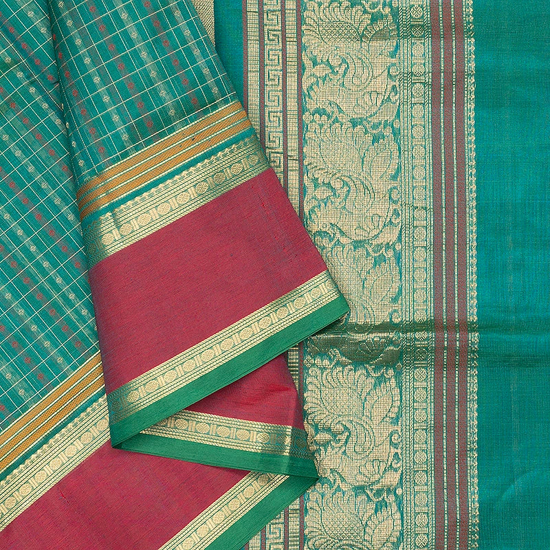 Hayagrivas Peacock Green Kanchi Silk Cotton Saree SSCBF179I11-6