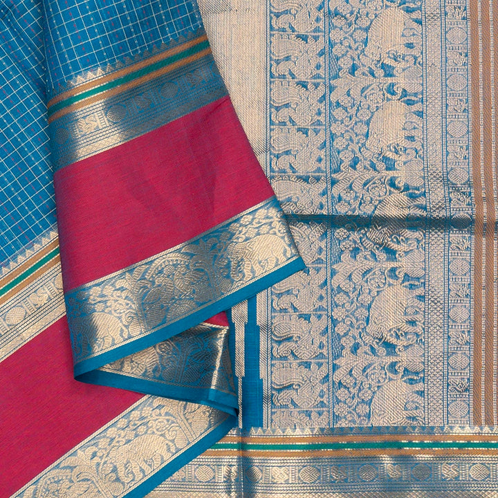 Hayagrivas Peacock Blue Kanchi Silk Cotton Saree SSCBF179I12-12