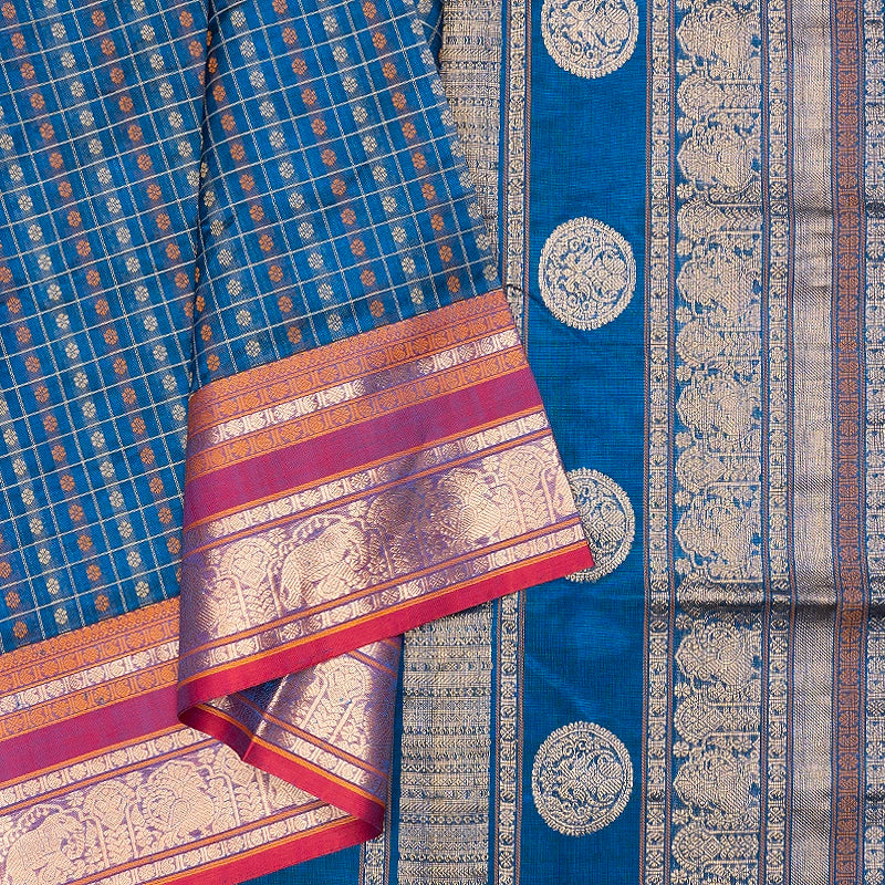 Hayagrivas Peacock Blue Kanchi Silk Cotton Saree SSCBF179I12-2